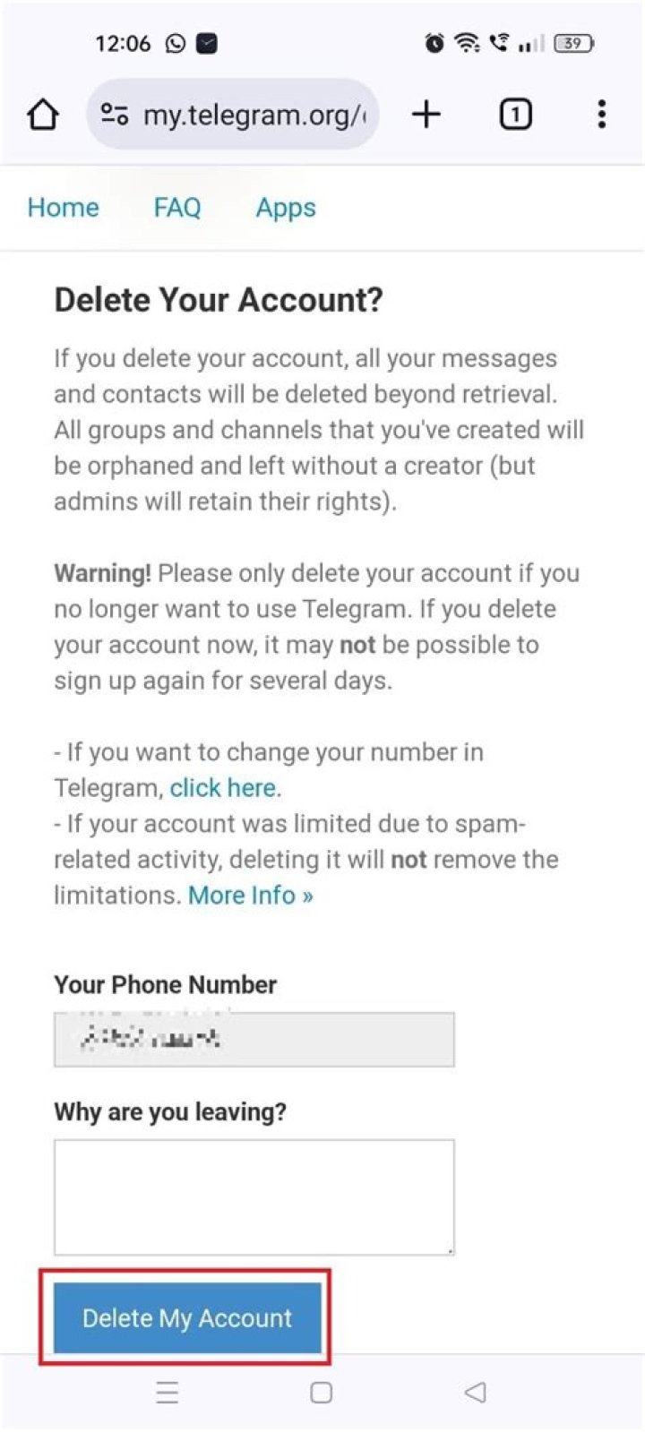 Can you delete Telegram account?