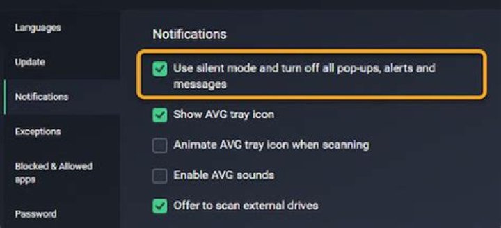 Disable AVG Popup Notifications?