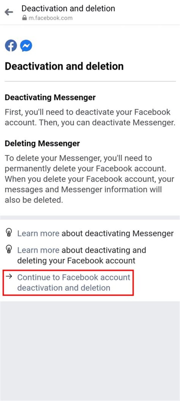 How can I delete Messenger account?