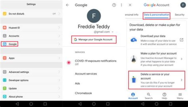 How can I delete my Gmail account on Android?