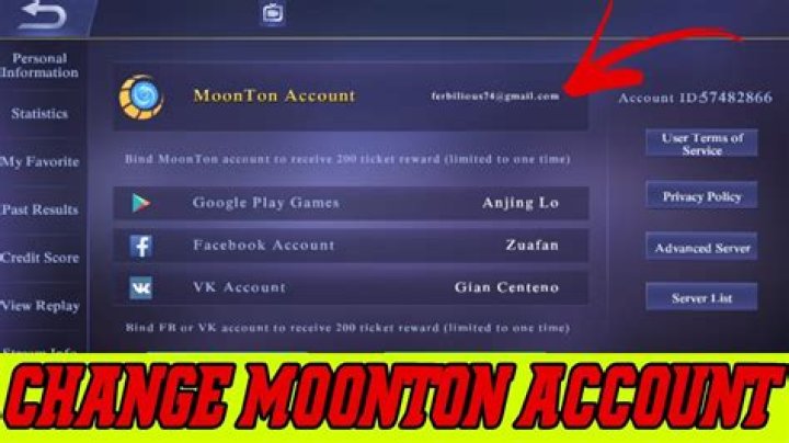 How do I change my Moonton account on mobile legends?