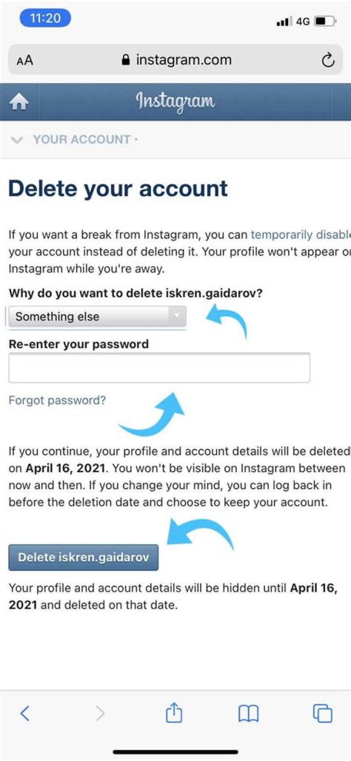 How do I delete an old Instagram account without logging in?