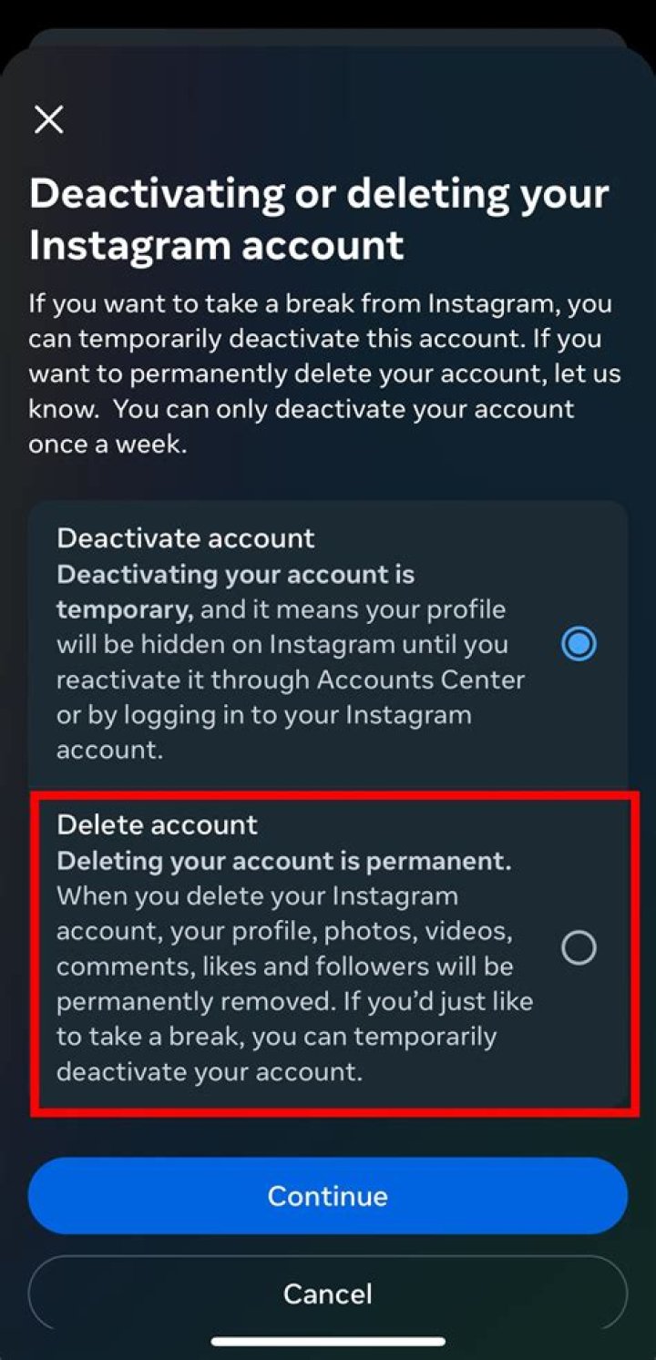 How do you permanently delete an Instagram account?