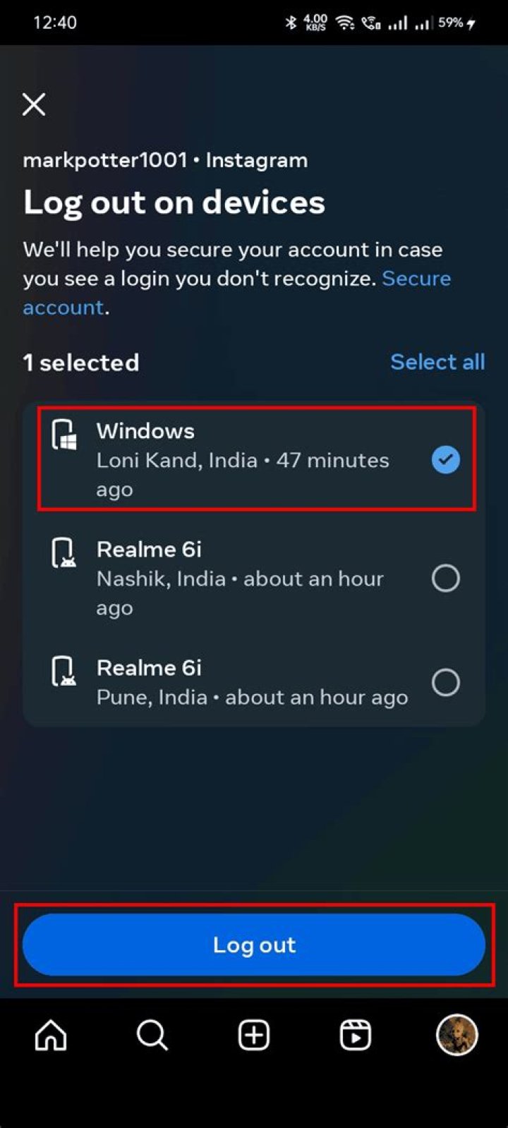 how to remove login activity on instagram?