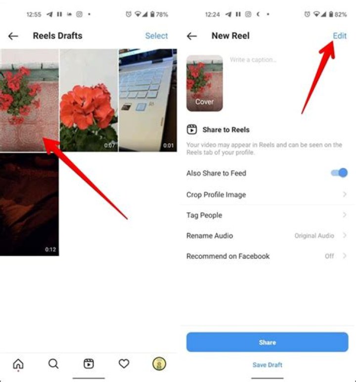 how to see draft reels in instagram?