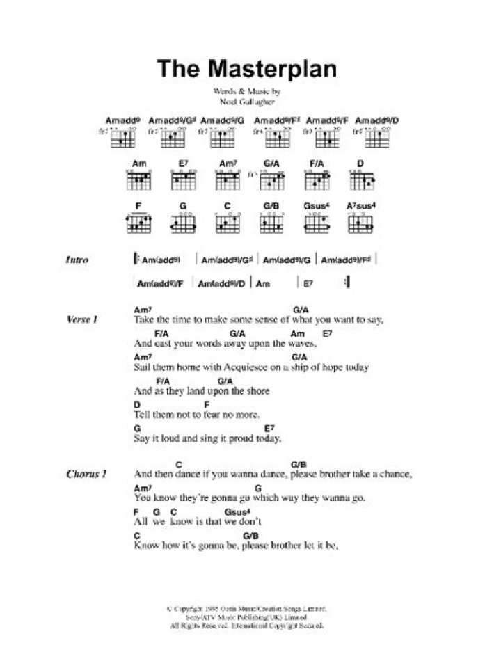 Lyrics to The Masterplan by Oasis, The Masterplan Lyrics, Reveals Oasis The Masterplan Lyrics